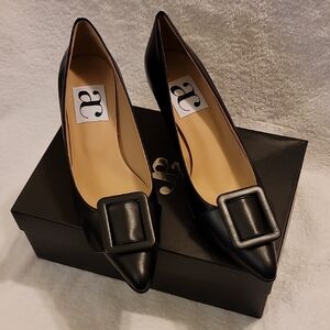 Chic Andrea Carrano Black leather ladies Heels with Buckle Detail 10/1/2